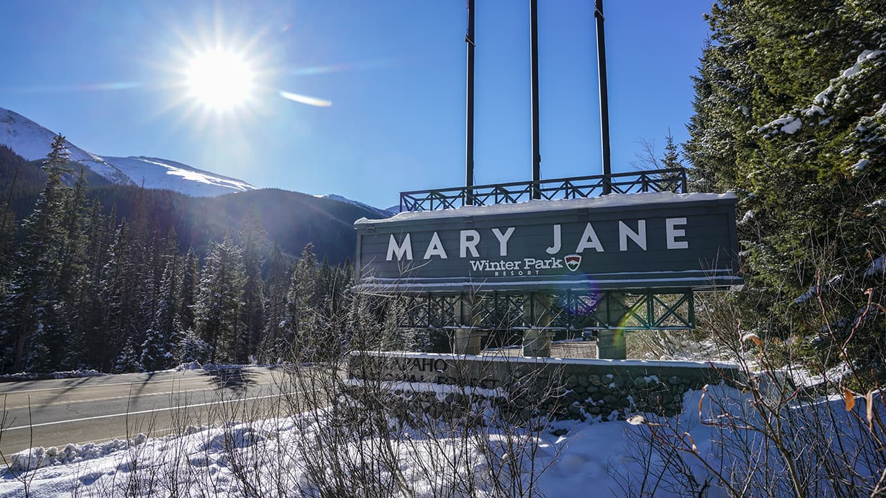 Road sign for Mary Jane at Winter Park Resort in Colorado