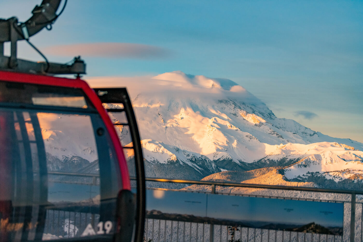 View of the Cascade Mountain's from the gondola, a perfect selfie spot.