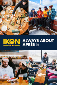 Always About Après - Pinterest pin of best après spots at Ikon Pass destinations