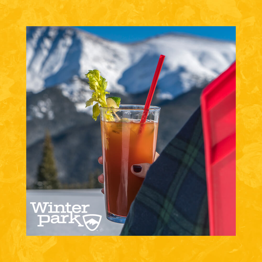 Image of Winter Park Bloody Mary in front of mountain backdrop