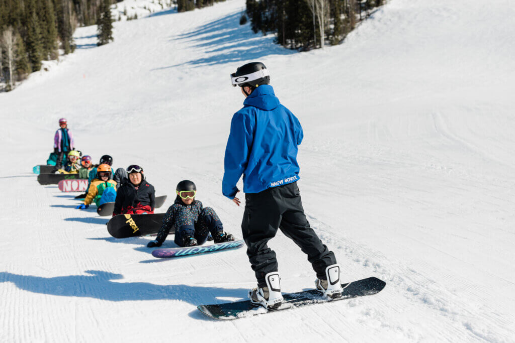 Group of children in snow school at Revelstoke Mountain Resort.