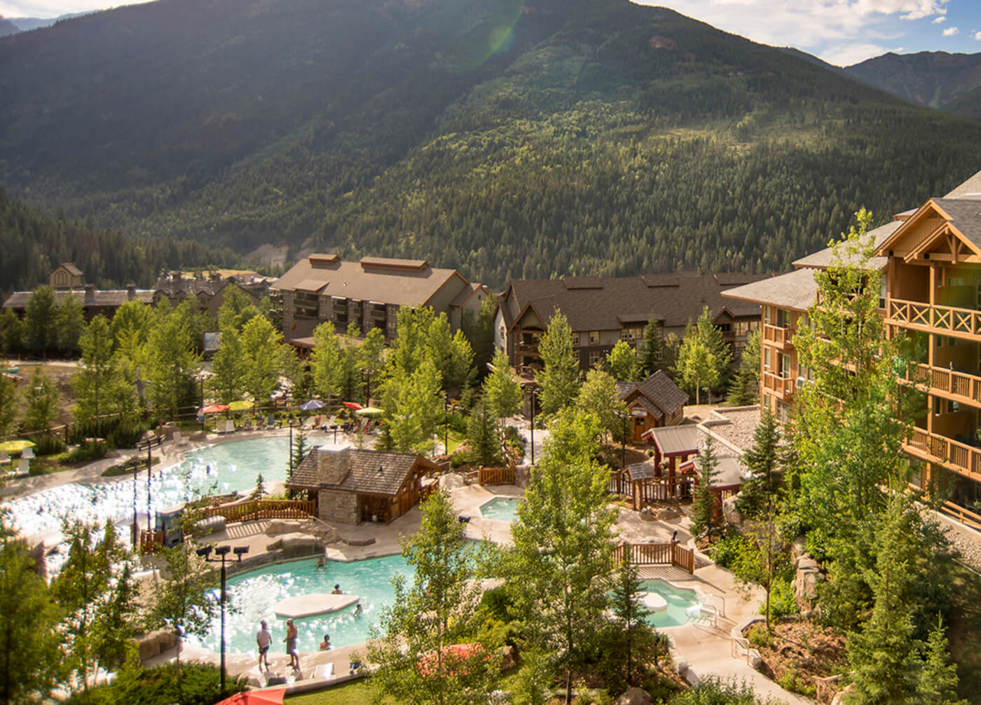 Aerial view of the exterior of Panorama Mountain Resort.