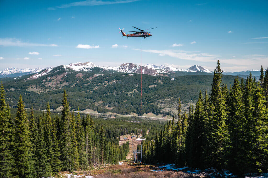 Helicopter removing Timberline Tower during the summer,