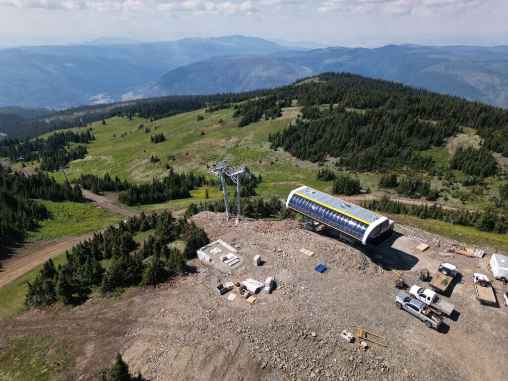 Construction of the West Bowl Express at Sun Peaks Resort.