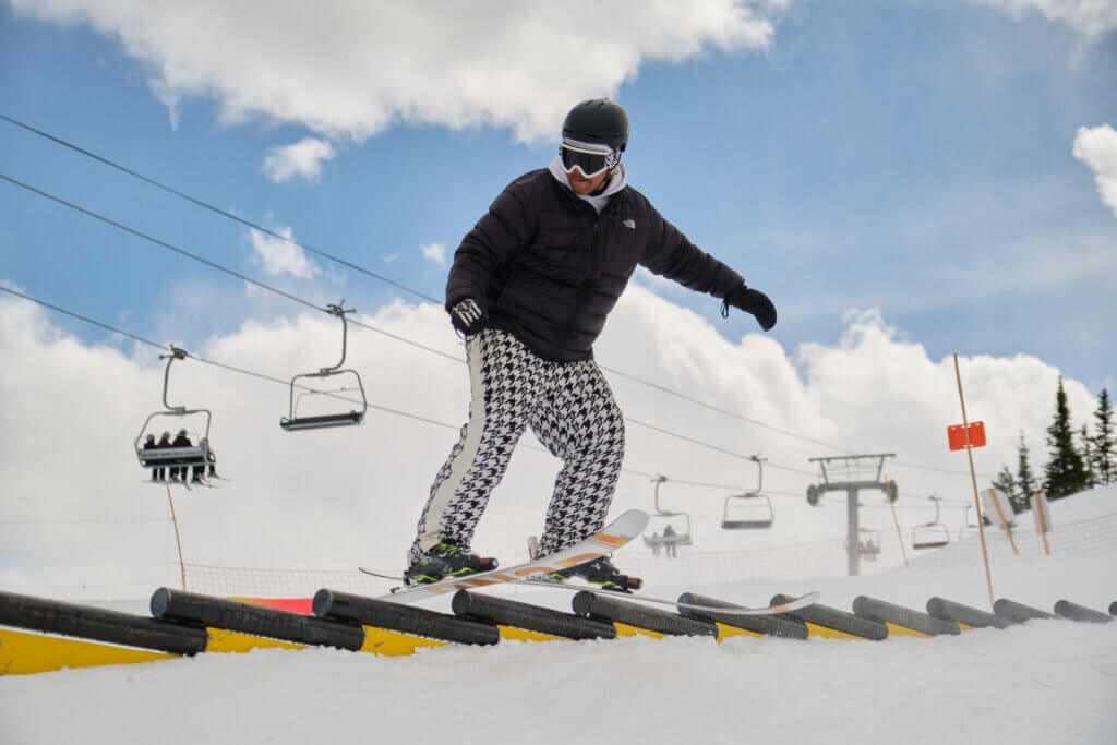 Skier at terrain park.