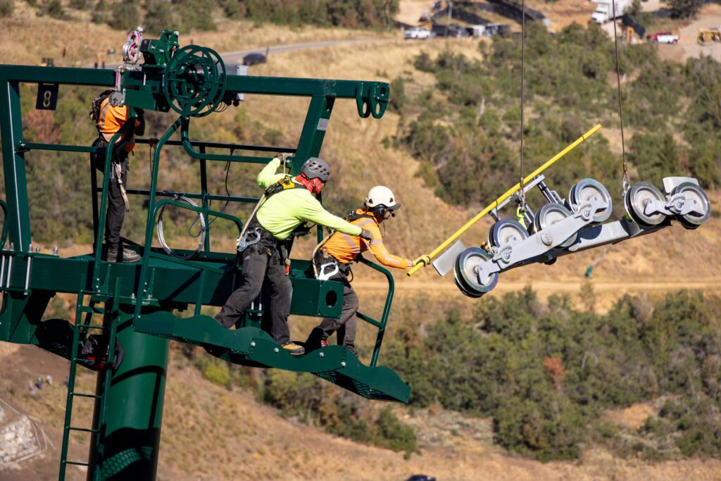 Construction on Hail Peak Lift Towers at Deer Valley