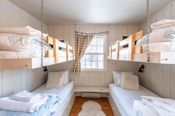 a room with four beds